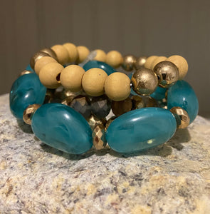 Turquoise Gold Stretch Bead Bracelet